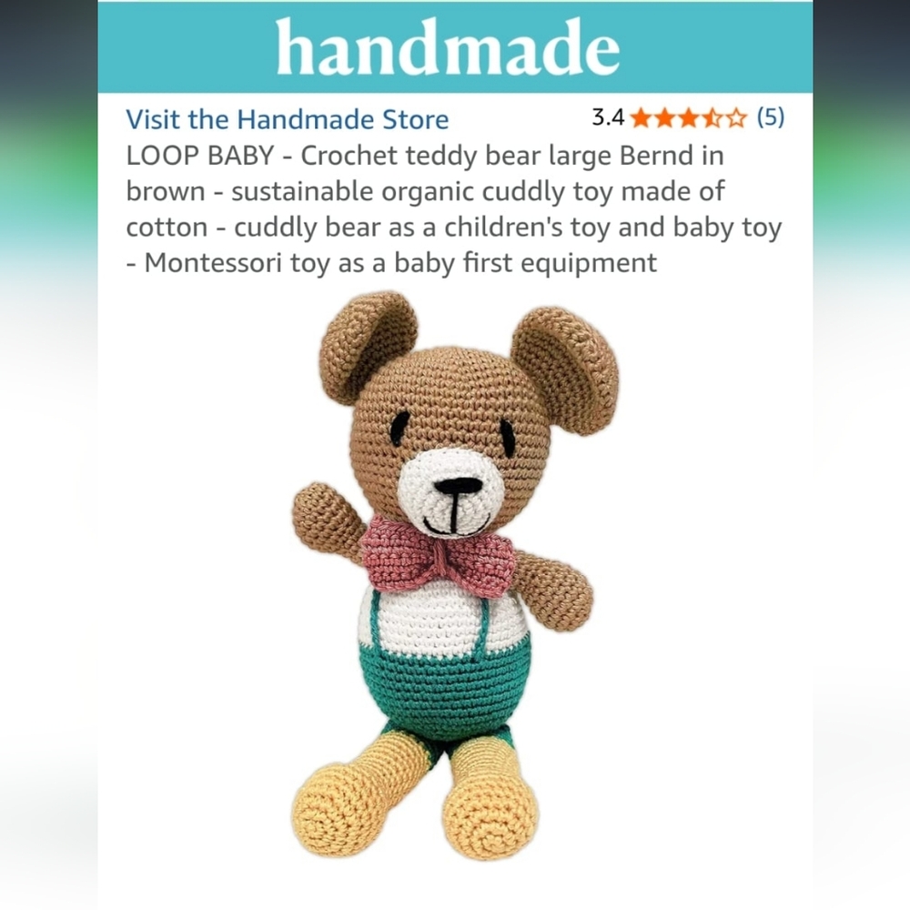 Handmade Crochet Bear Plush – Loop Baby – Approx. 9” – Preloved